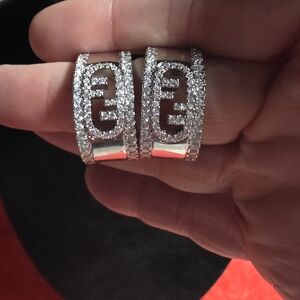 USED...Fendi Silver Half Hoop Earrings With Crystals